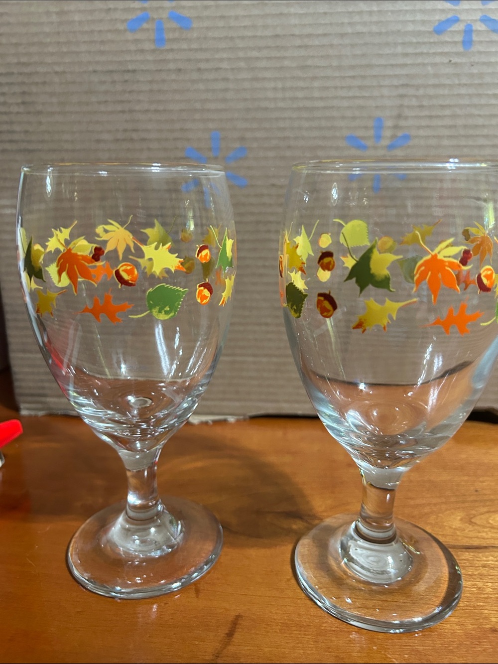 Vintage Libby Autumn Leaf Pattern Stemmed Glasses - Set of 2